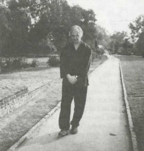 Larry Rosenberg doing walking meditation at the Jeta grove in Sravasti, India where the Buddha is said to have taught the Anapanasati sutta.