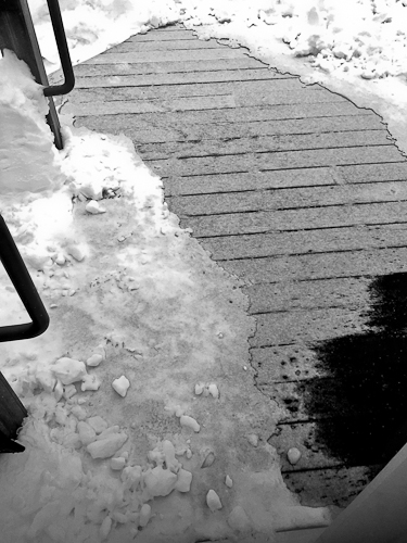 Back Porch of Farmhouse with Snow